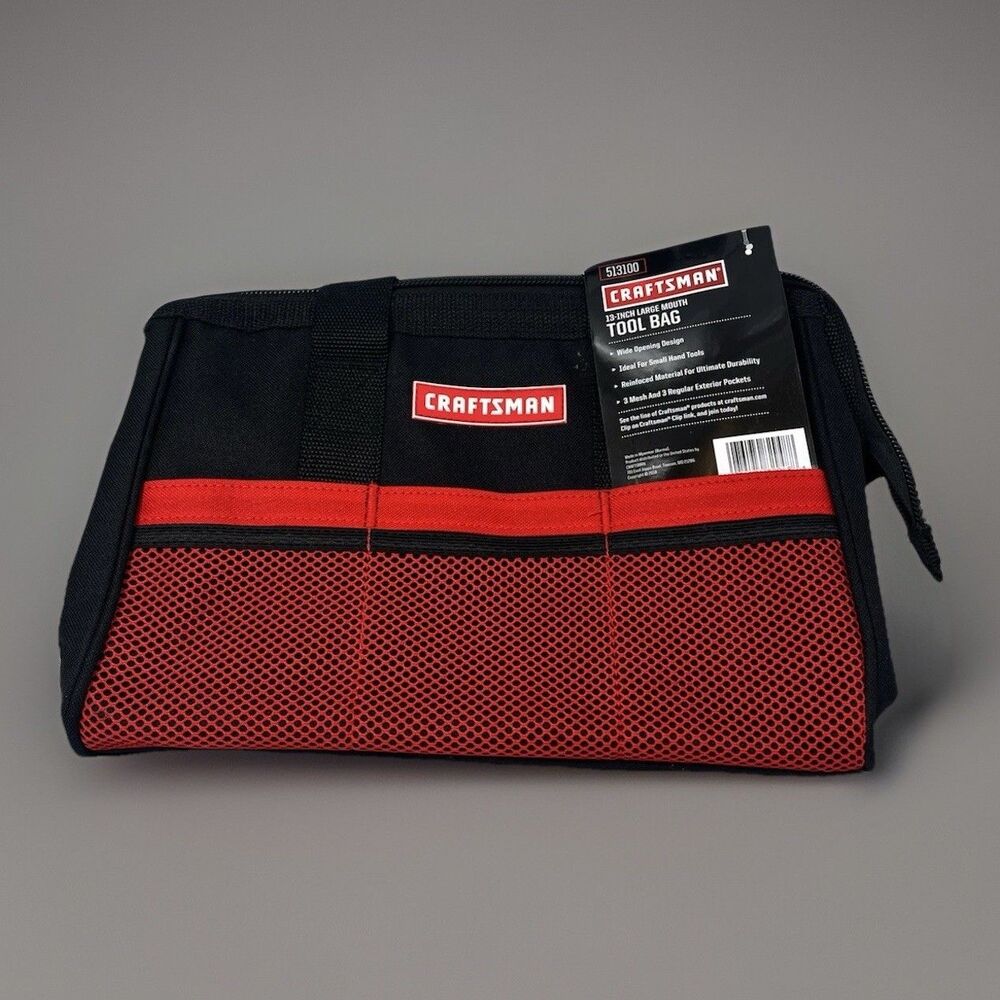 NWT Craftsman 13 in W X 9.75 in H Wide Mouth Tool Bag 6 Pocket Black/Red 513100